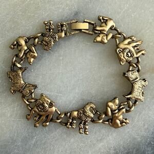 Vintage Gold Toned Dog Charm Bracelet Beagle, Poodle, Bulldog, Scottie